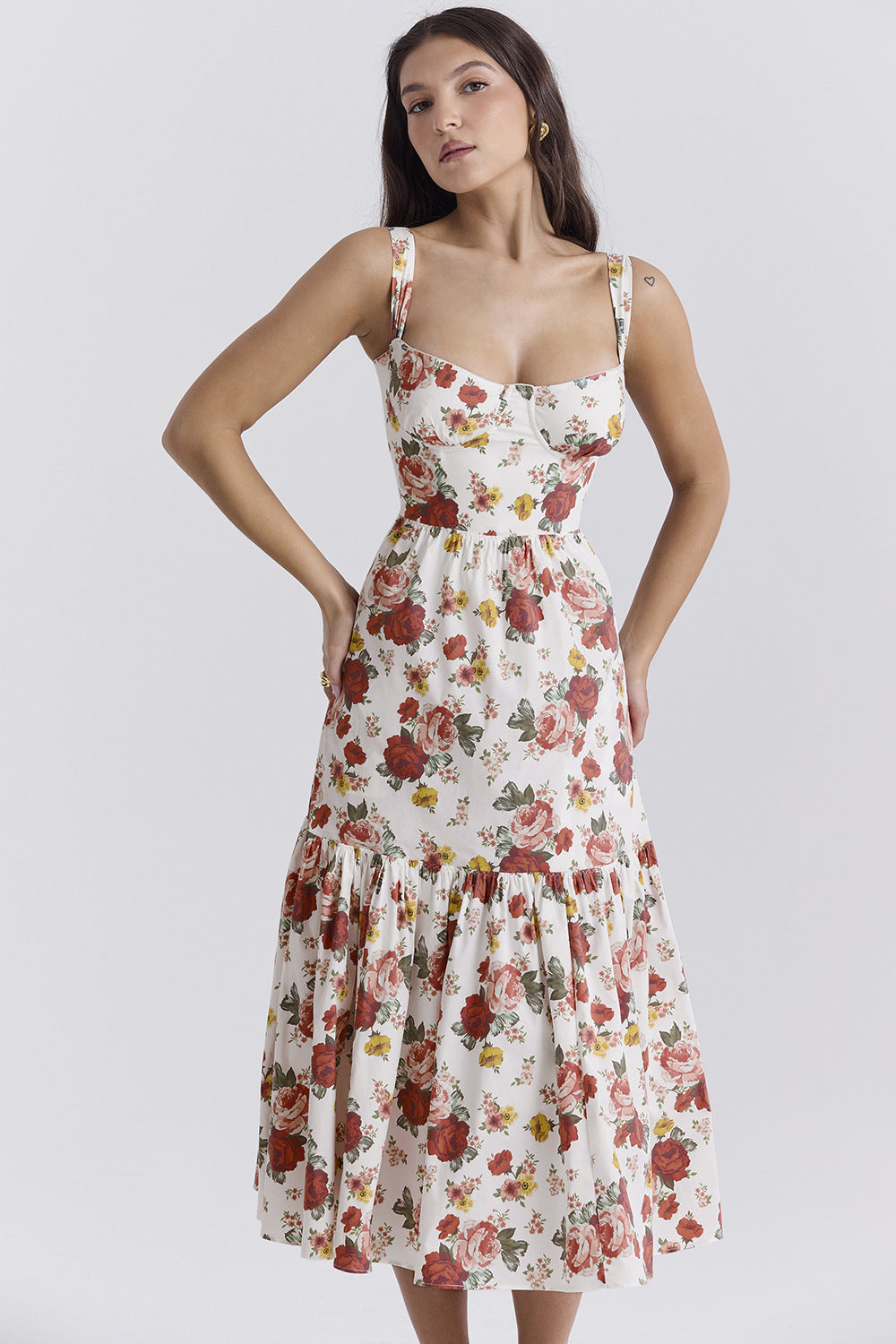 Women's Spicy Style Sling Solid Color Swing Floral Dresses