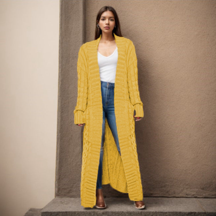 Women's Loose Knitted Pocket Long Thickened Sweaters