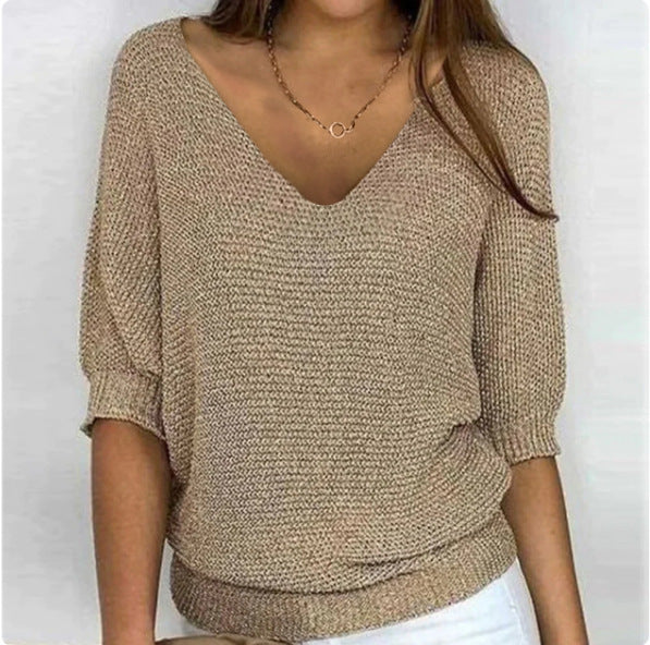 Women's Neck Three-quarter Sleeve For Air Conditioned Women's Sweater