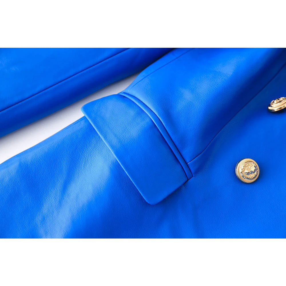 High Quality Leather Metal Buckle Pocket Slim Fit Blazers