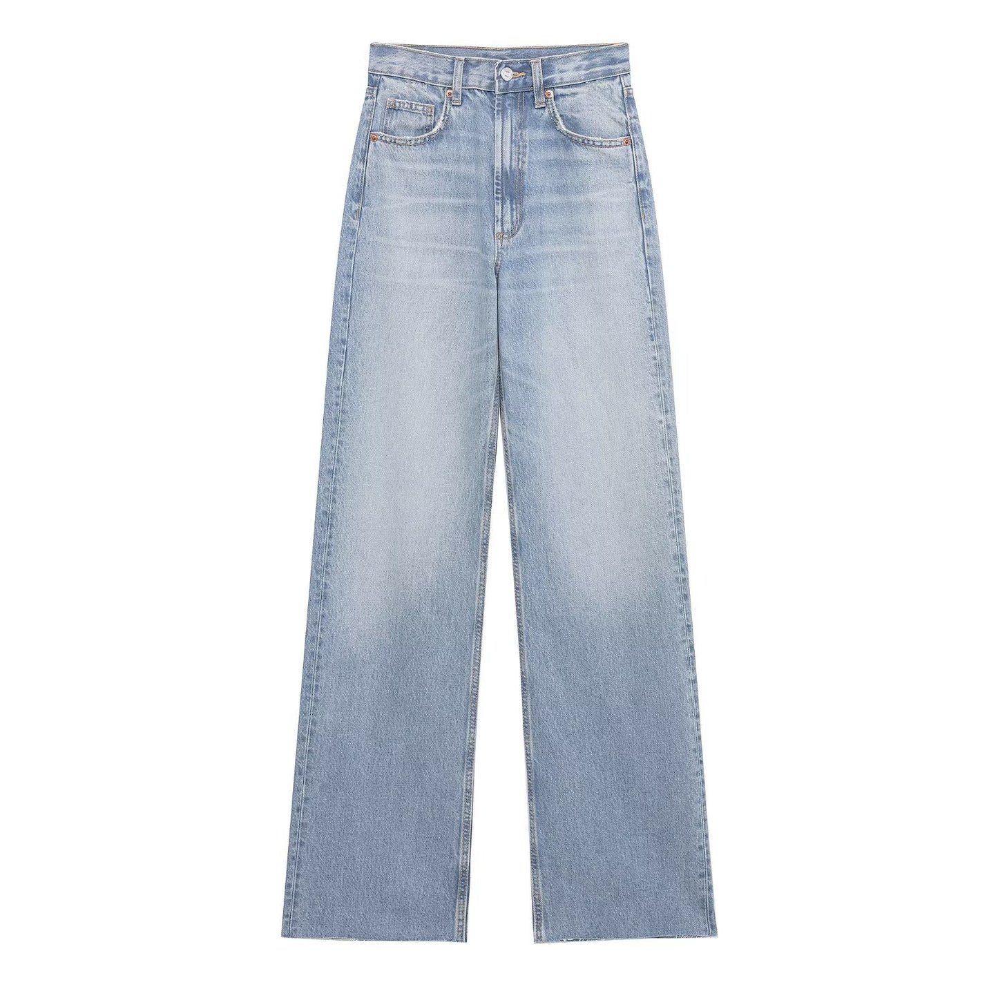 Women's Simple Wide Leg Straight High Waist Jeans