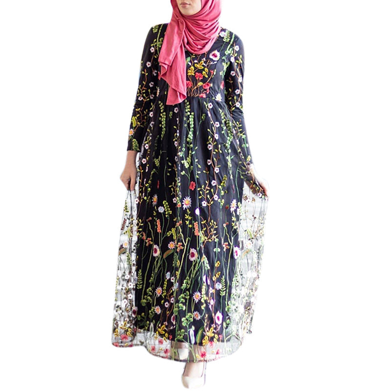 Fashion Embroidered Dress Sweet Flowers Lace Long Dresses