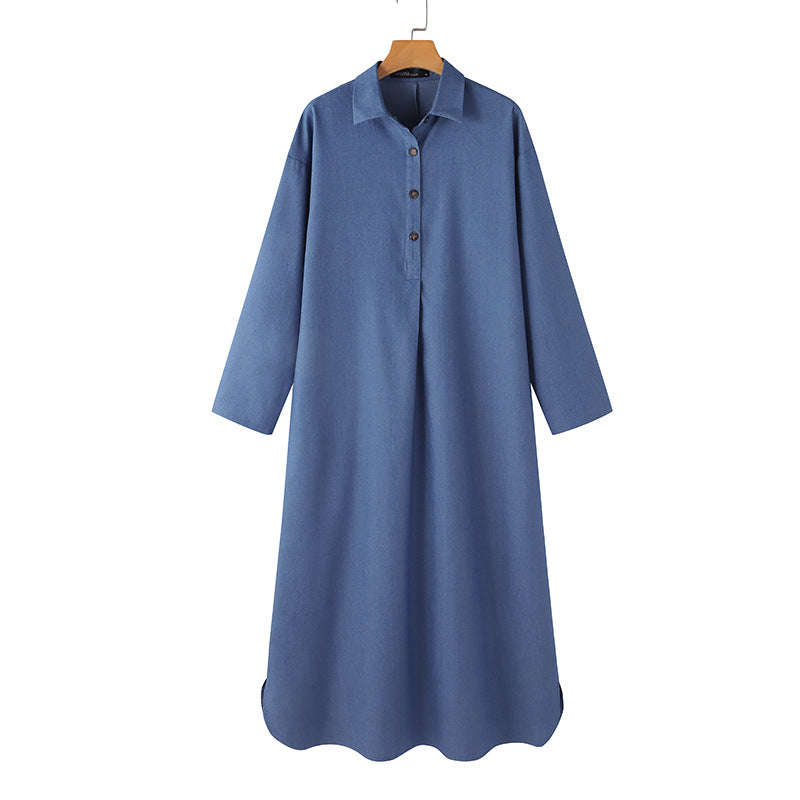 Women's Style Long Sleeve Lapel Solid Color Dresses