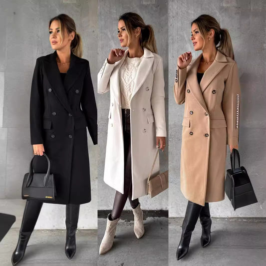 Women's Minimalist Long Sleeve Double Breasted Casual Coats