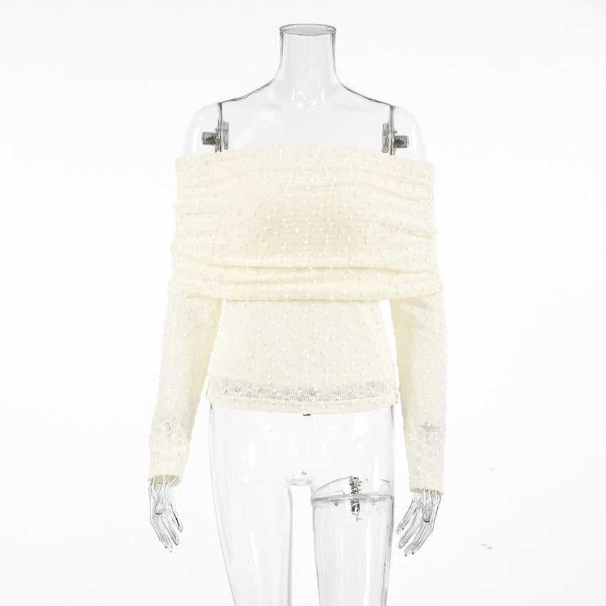 Women's Design Jacquard Sleeve Slim Knitted T-shirt Blouses