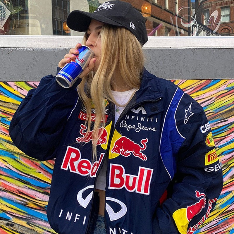 Women's Winter Printed Motorcycle Loose Embroidered Cotton Jackets