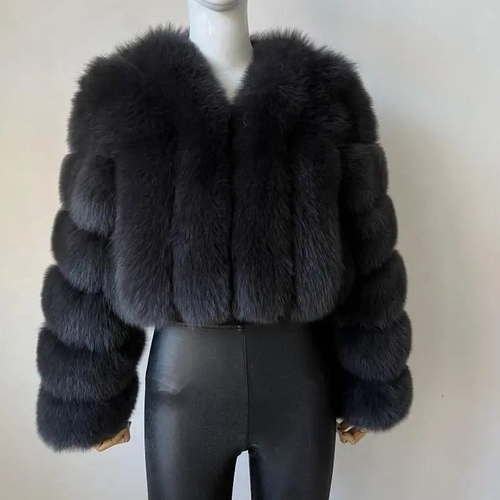 Women's Faux Fox Fur Stitching Long Sleeve Coats