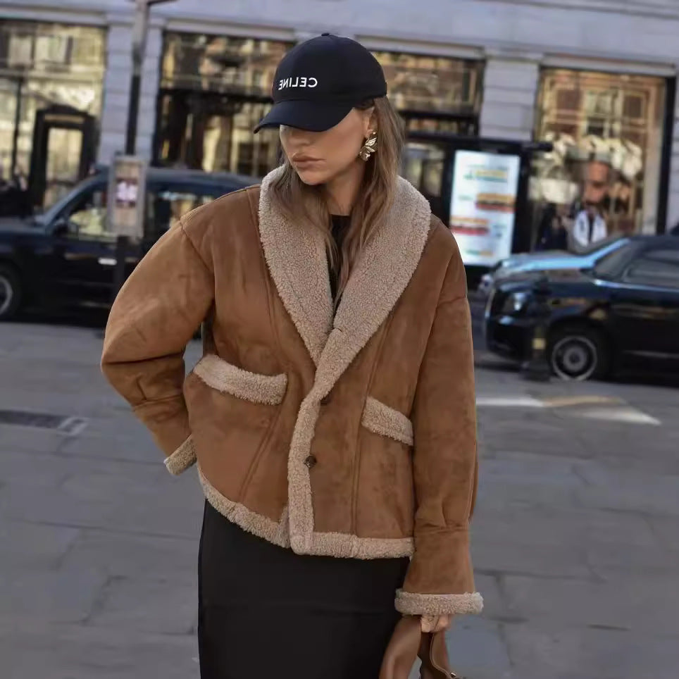 Women's Fur Integrated Turn-down Collar Casual Coats