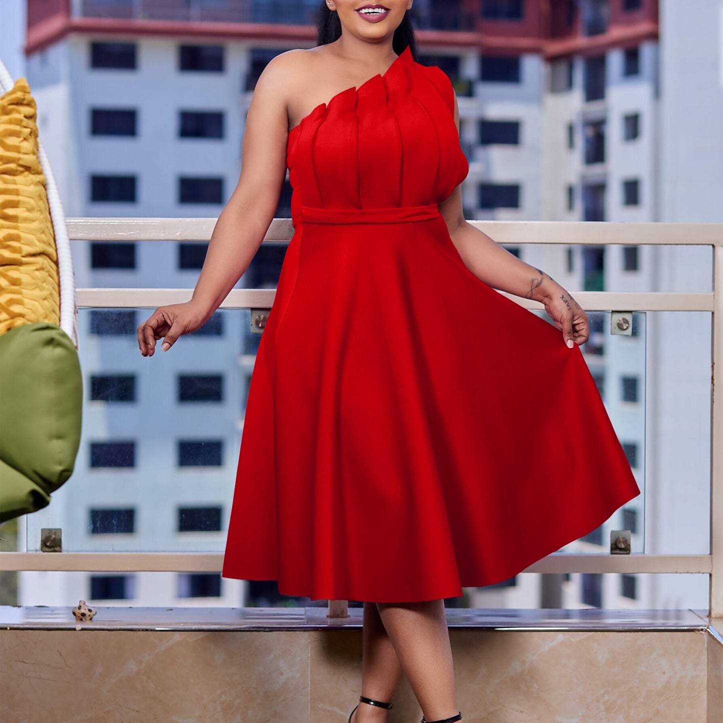 Women's Fashion Temperament Pure Color Sexy High Dresses