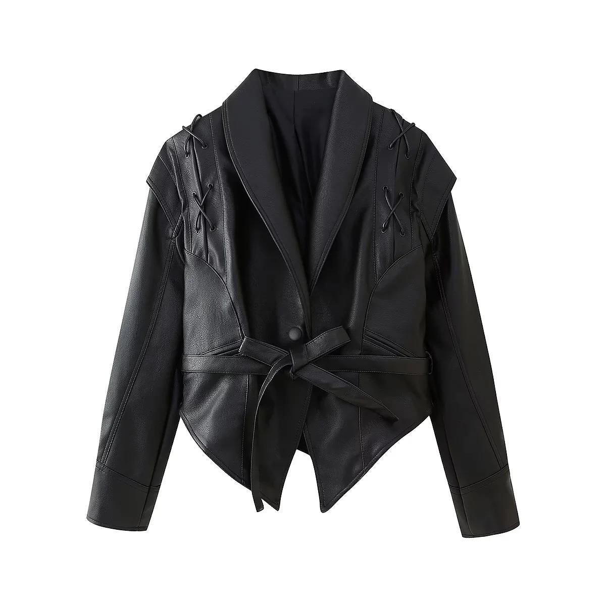 Women's Winter Retro Lace Up Leather Casual Jackets
