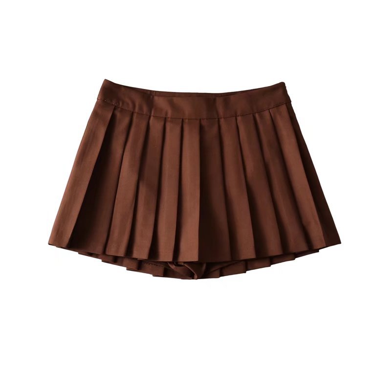 Women's Color High Waist Pleated Summer Front Skirts