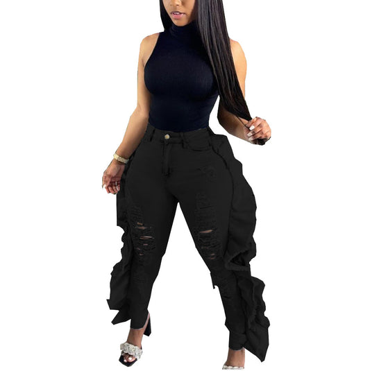Fashion Sexy Personalized Ripped Washed Slim Stretch Pants