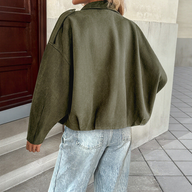 Women's Personality Street Trendy Faux Suede Army Green Coats