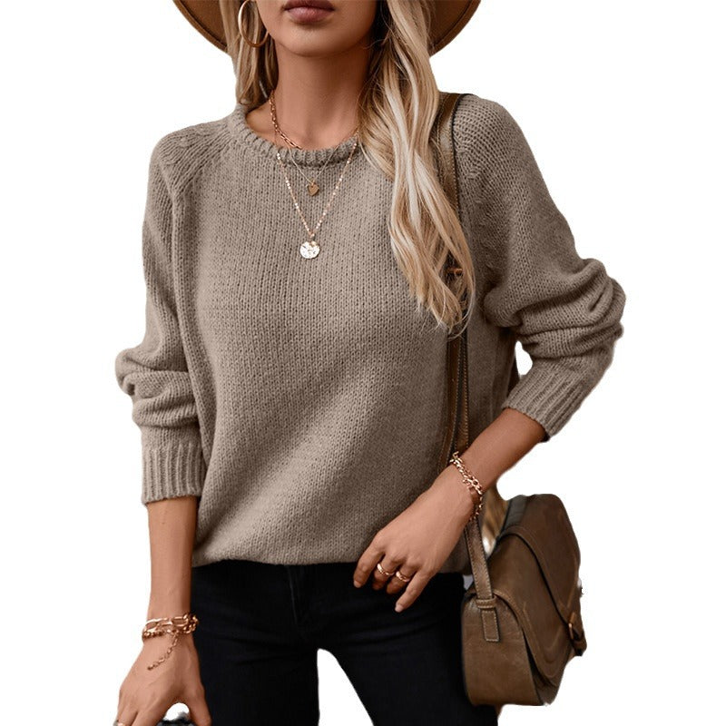 Women's Solid Color Curling Pullover Loose Crew Neck Casual Sweater
