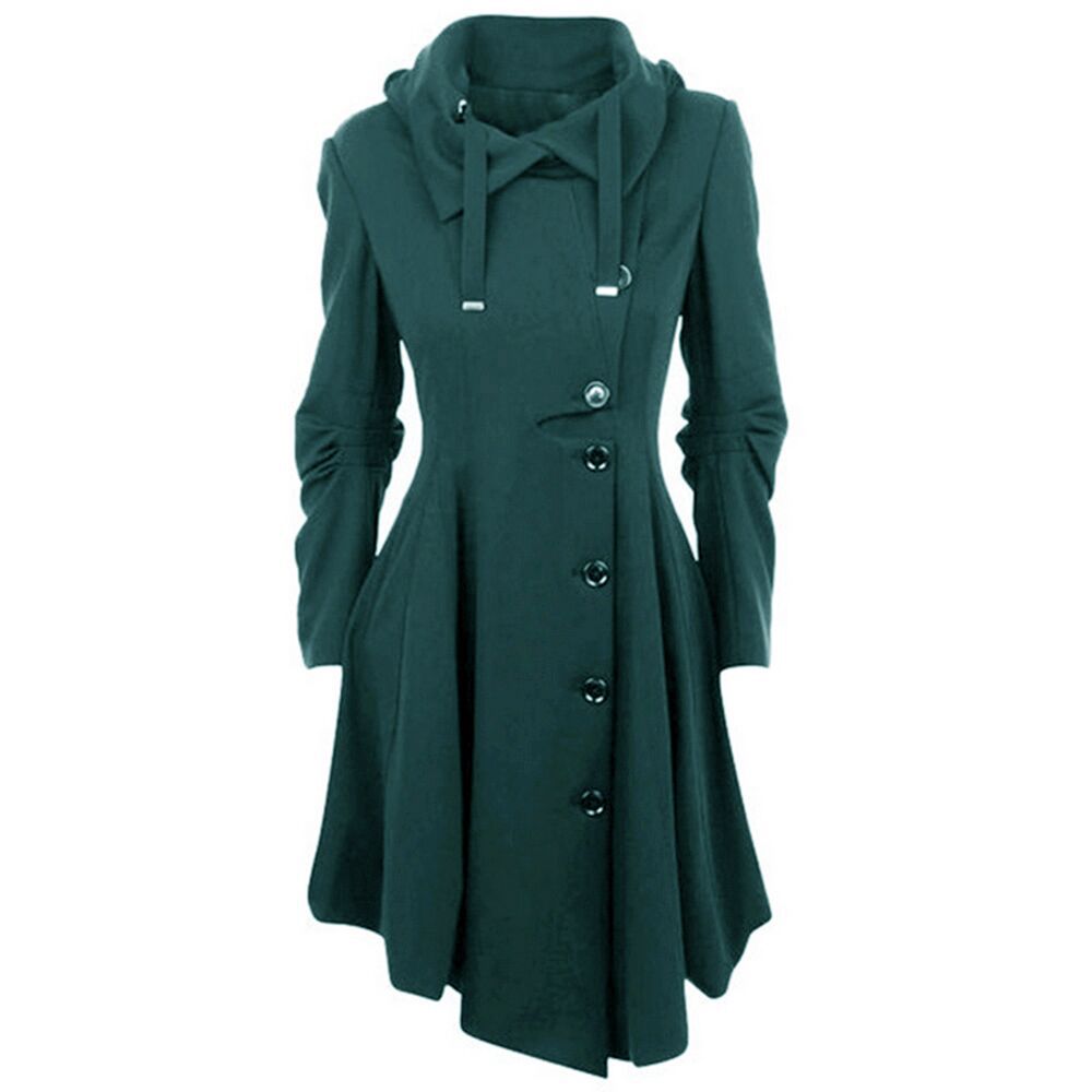 Women's Hooded Slim Fit Overcoat Double Breasted Coats