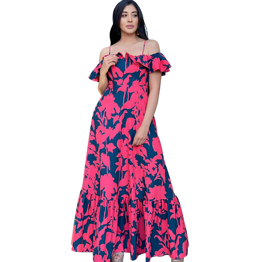 Backless Fashion High Waist Print Long Dresses
