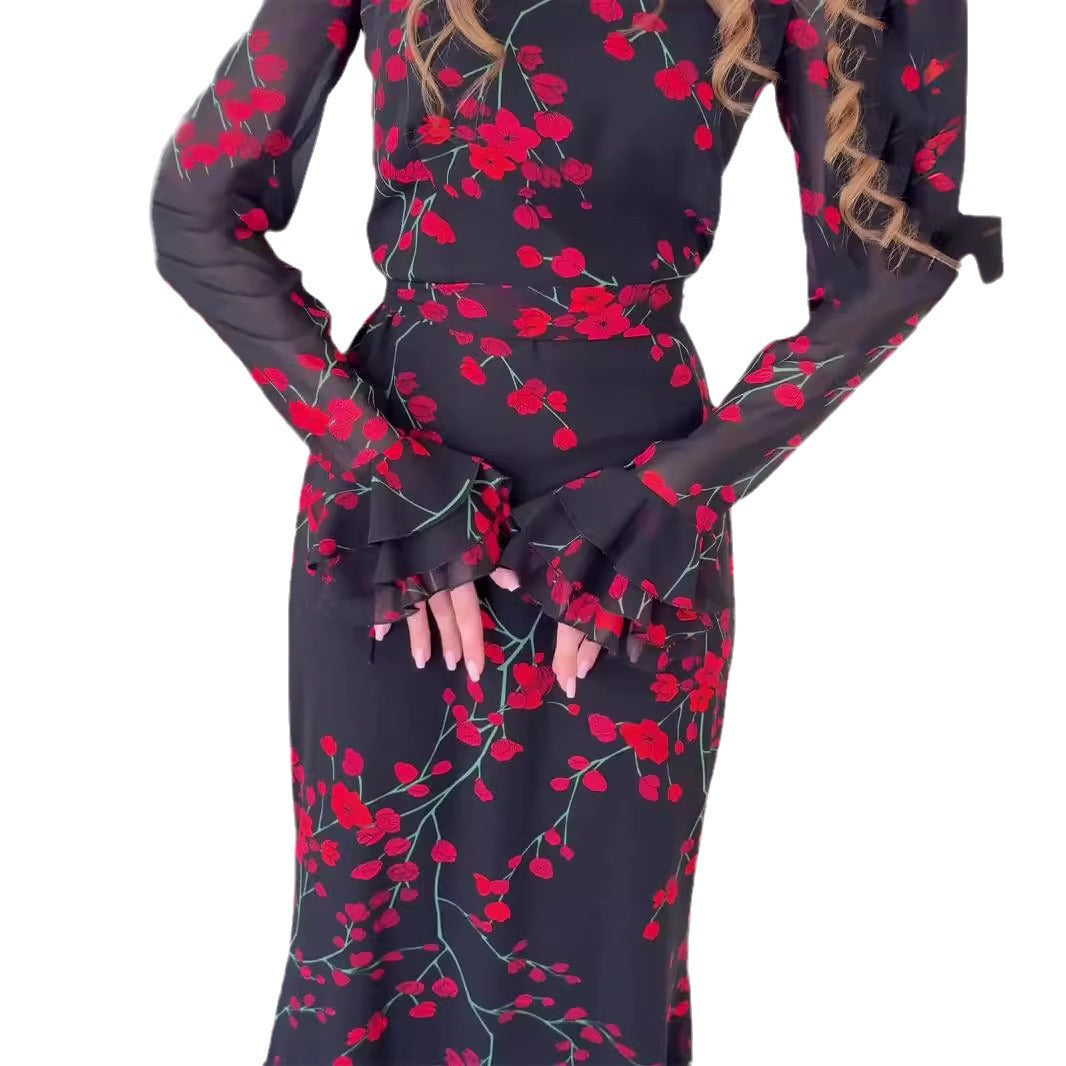 Women's Summer Printed French Floral Retro White Dresses