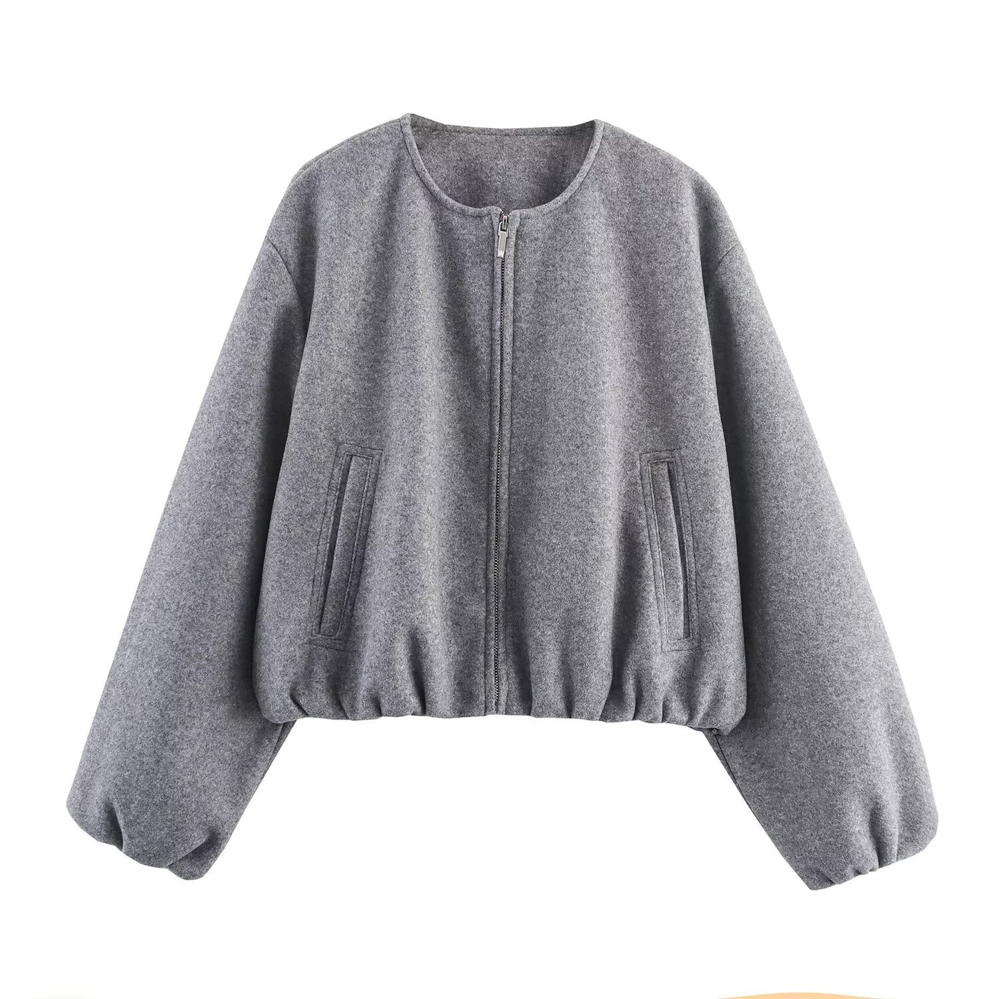 Women's Round Neck Long Sleeve Solid Color Jackets