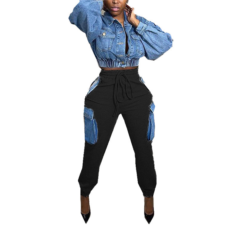 Women's Street Cool Imitation Denim Large Pocket Pants