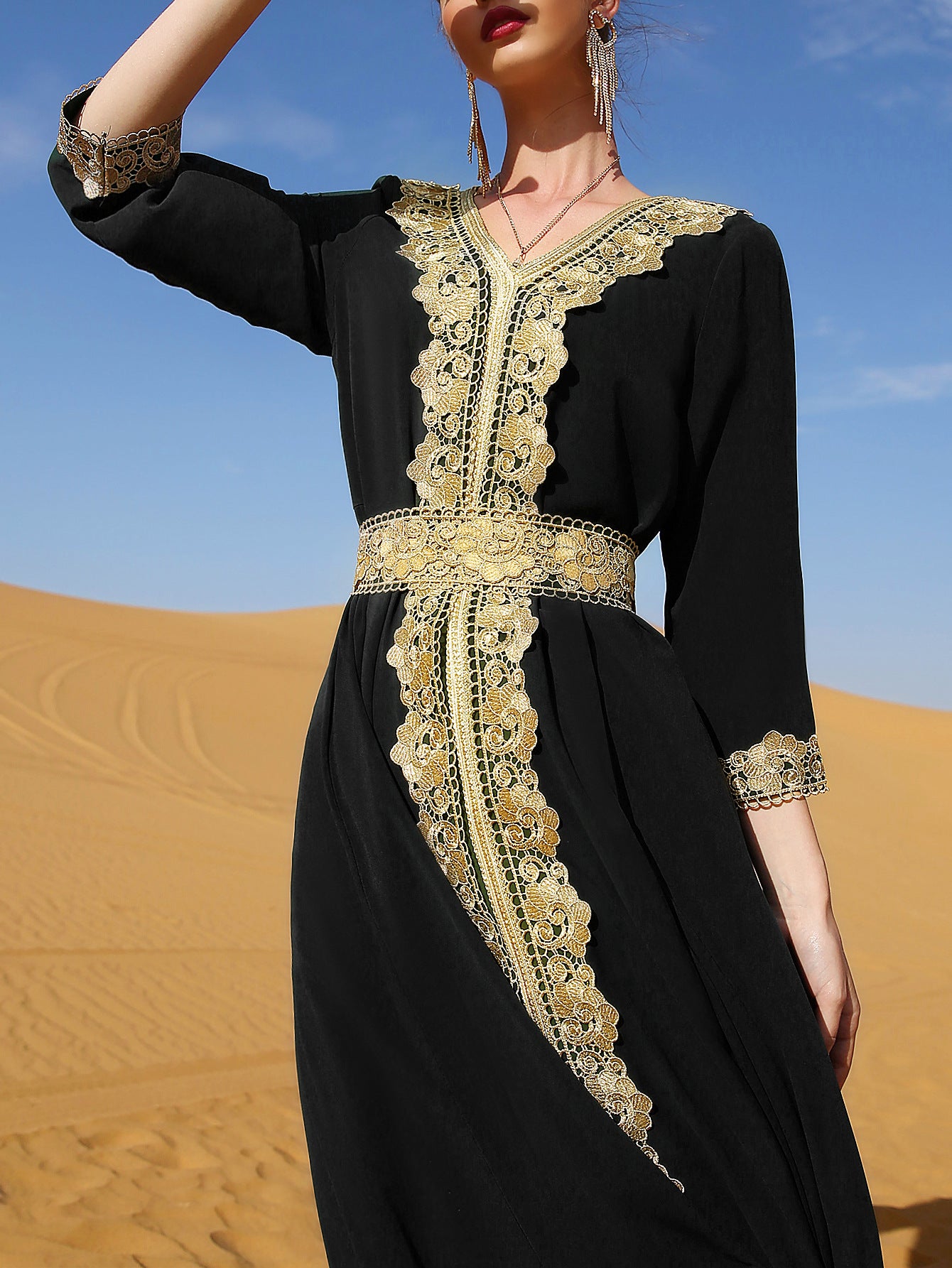 Women's Black Embroidered Lace Elegant Retro Dress Dresses