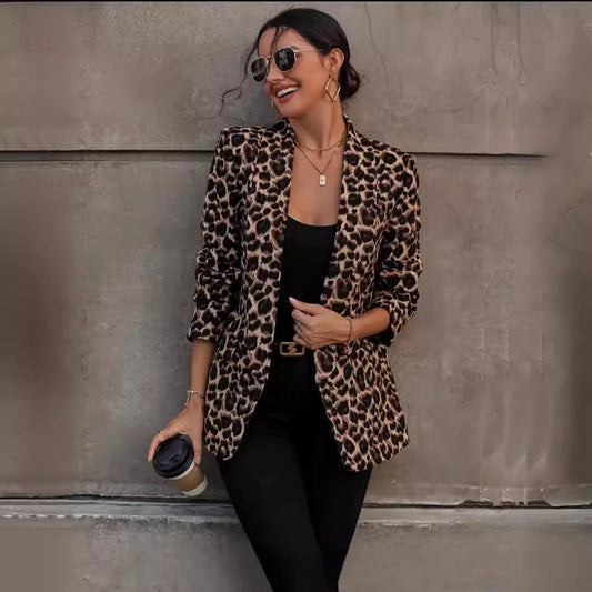 Fashion Trend Leopard Print Temperament Commute Coats