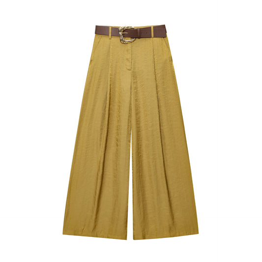 Women's Autumn Fashion With Belt Silk Satin Pants
