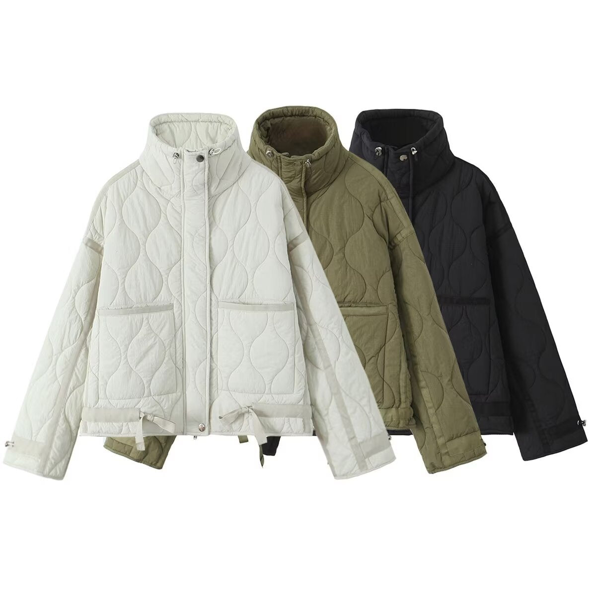 Women's Fashion Stand Collar Water Ripple Loose Coats