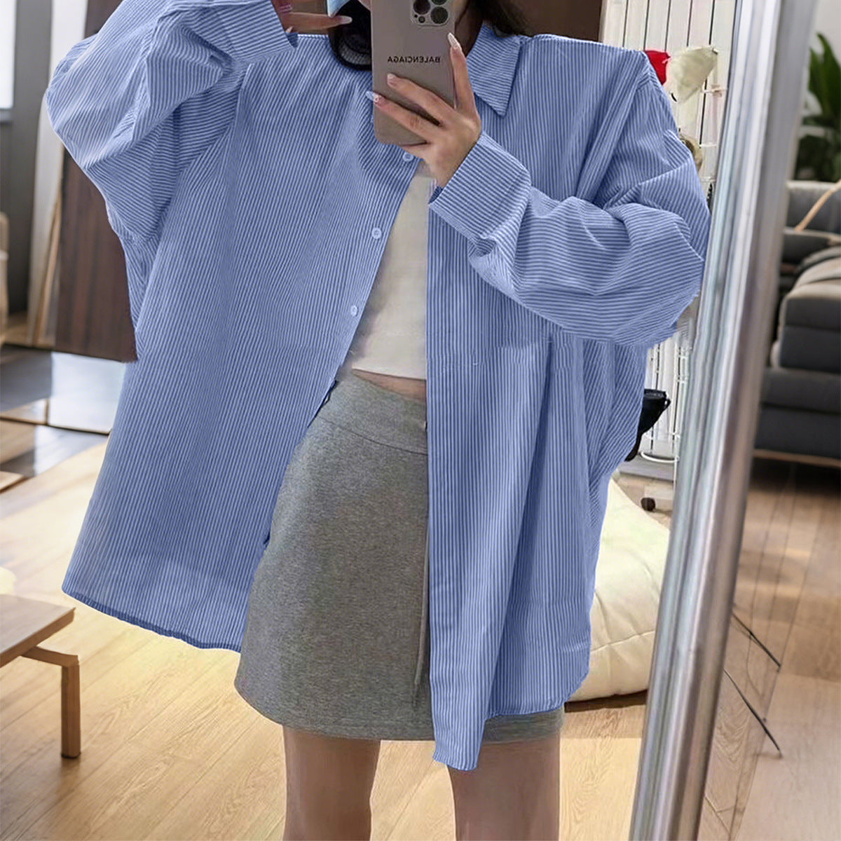 Women's Leisure Vacation Advanced Striped Long-sleeved Shirt Blouses