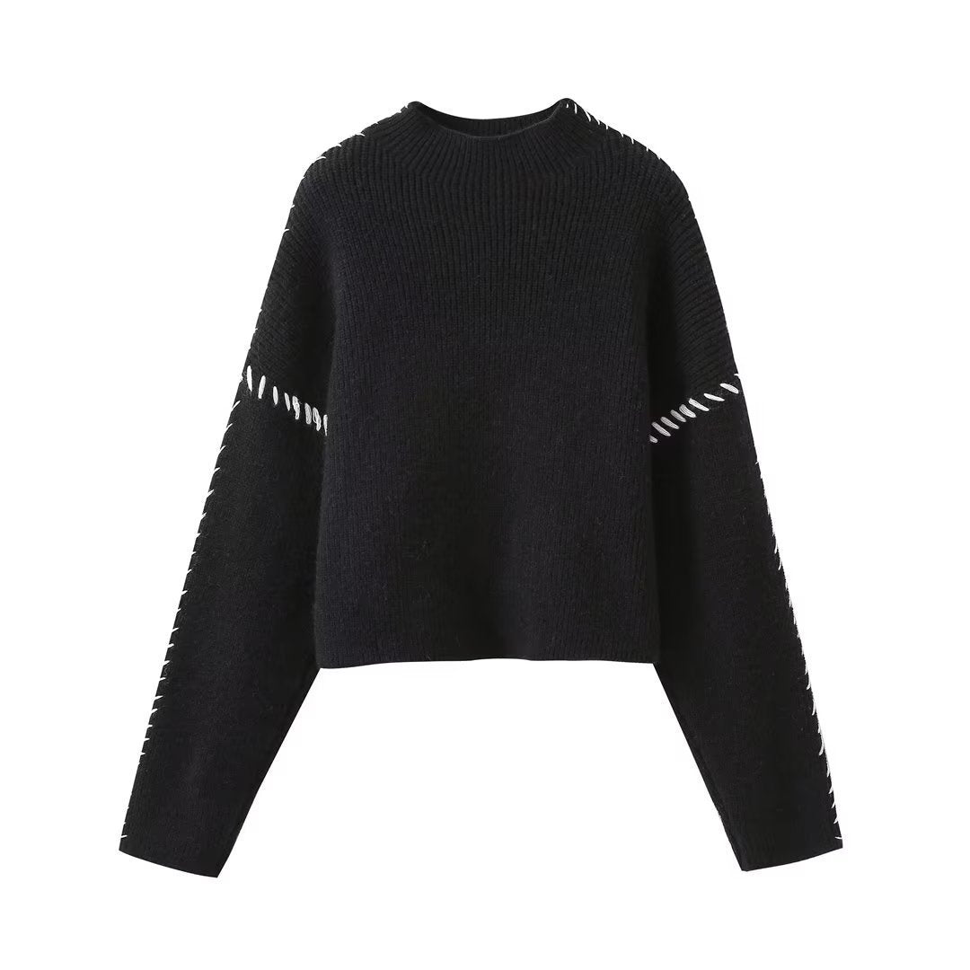 Spring Outer Wear Round Neck Warm Color Knitwear