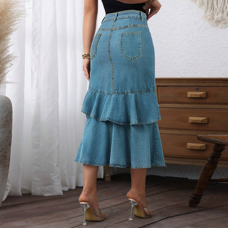 Women's Large Denim Fit Mid-length Source Skirts