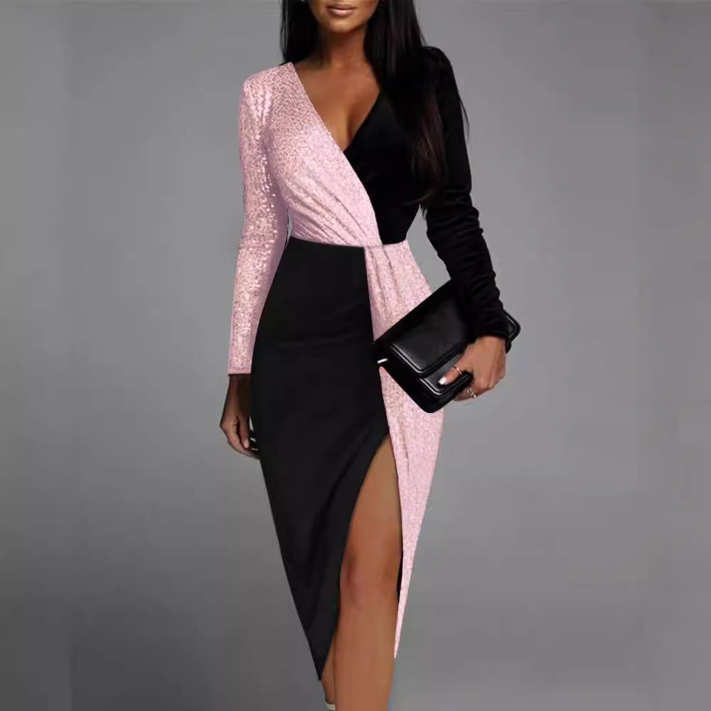 Color Matching Sequins Small High Waist Dresses