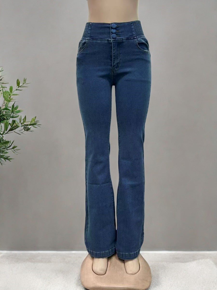 Elastic Waistband High Waist Stretch Light Jeans