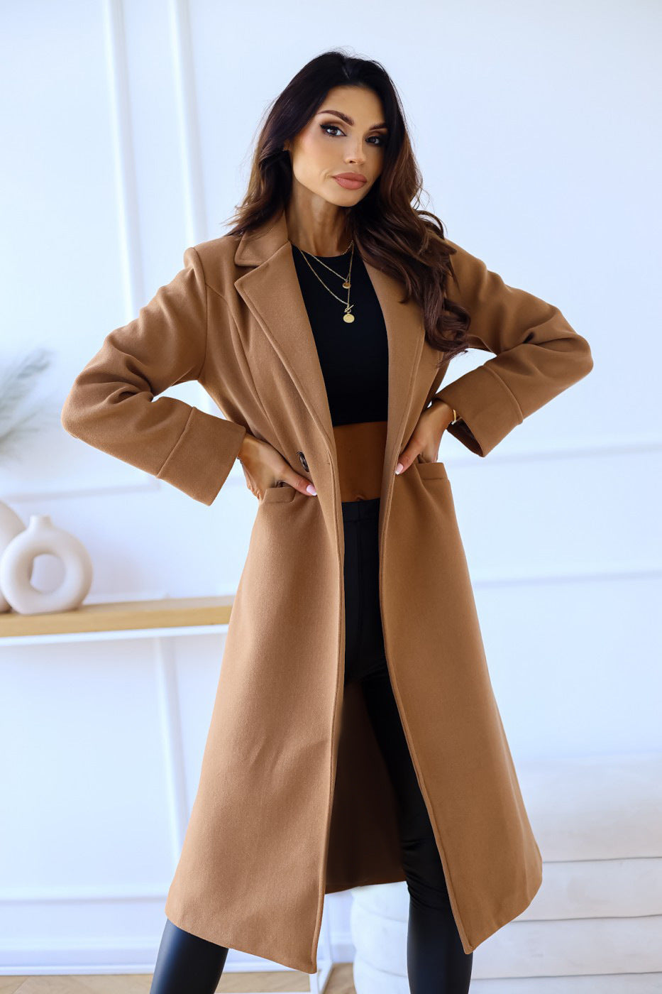 Women's Simple Double Breasted Long Sleeve Lapel Coats