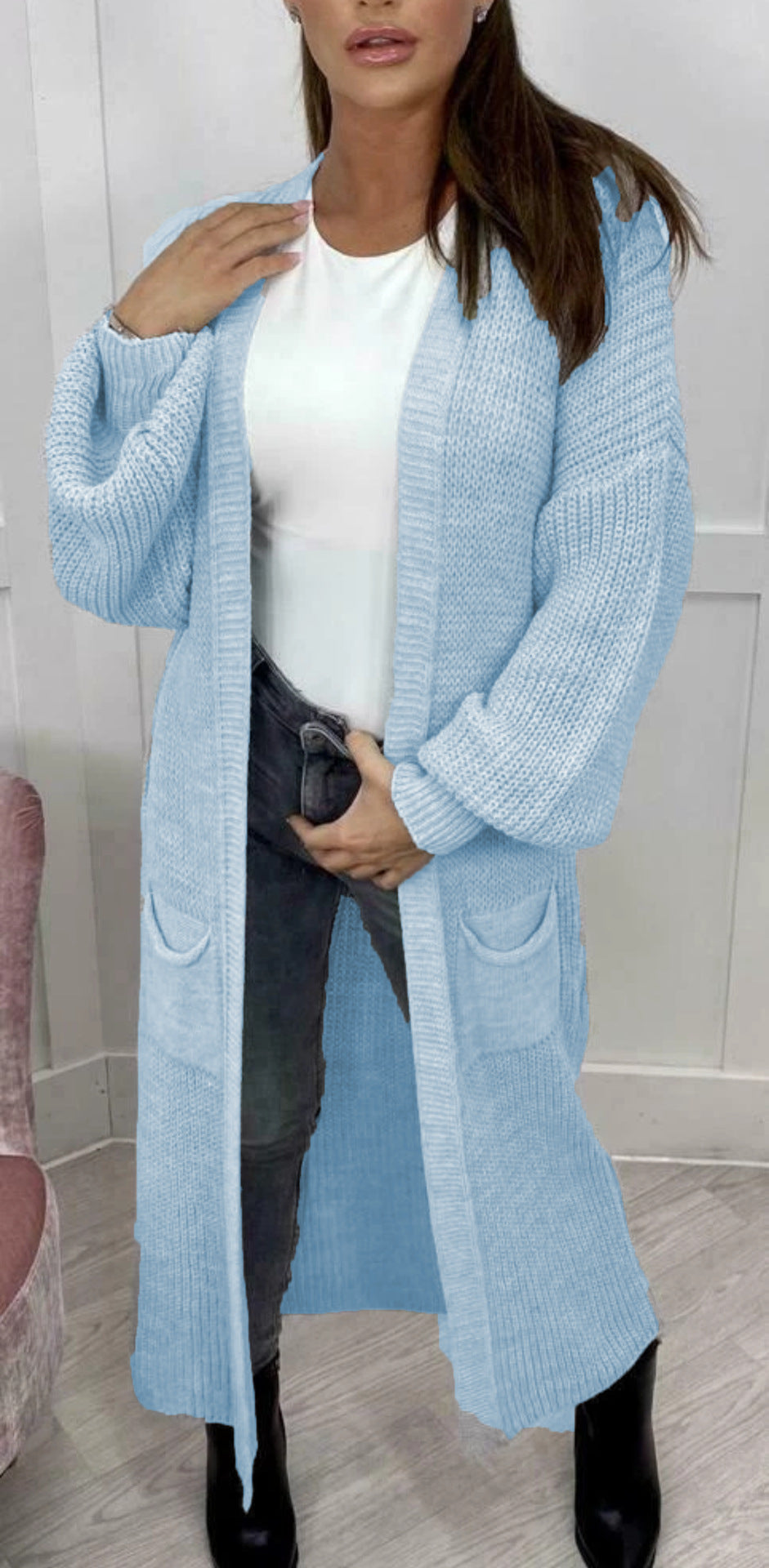 Women's Popular Long Pocket Solid Color Knitwear
