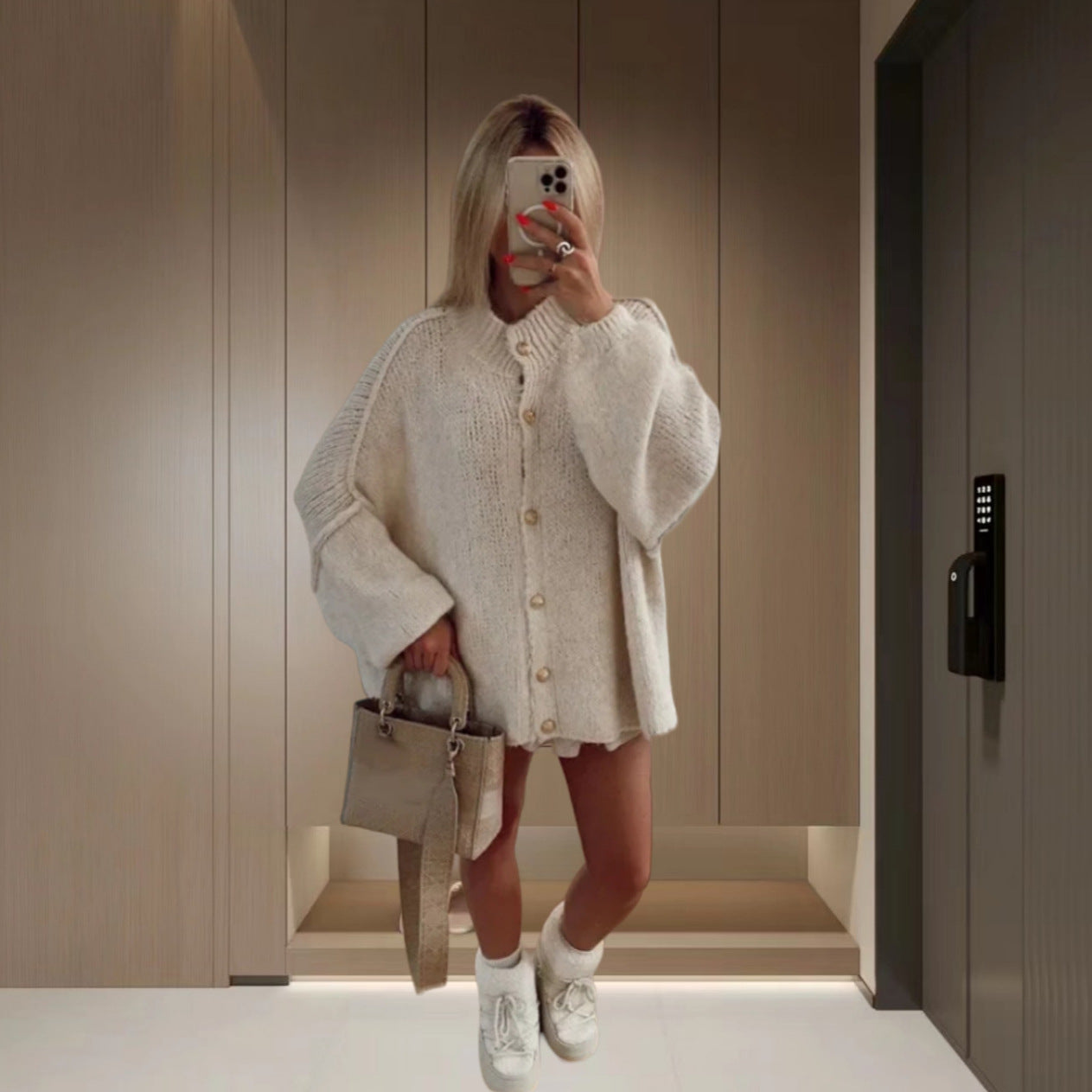 Fashion Solid Color Casual Metal Button Sweaters