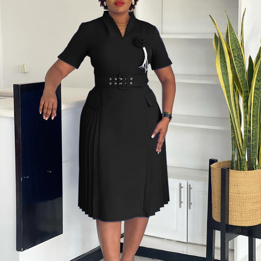 Women's Solid Color Pleated High Waist African Dresses