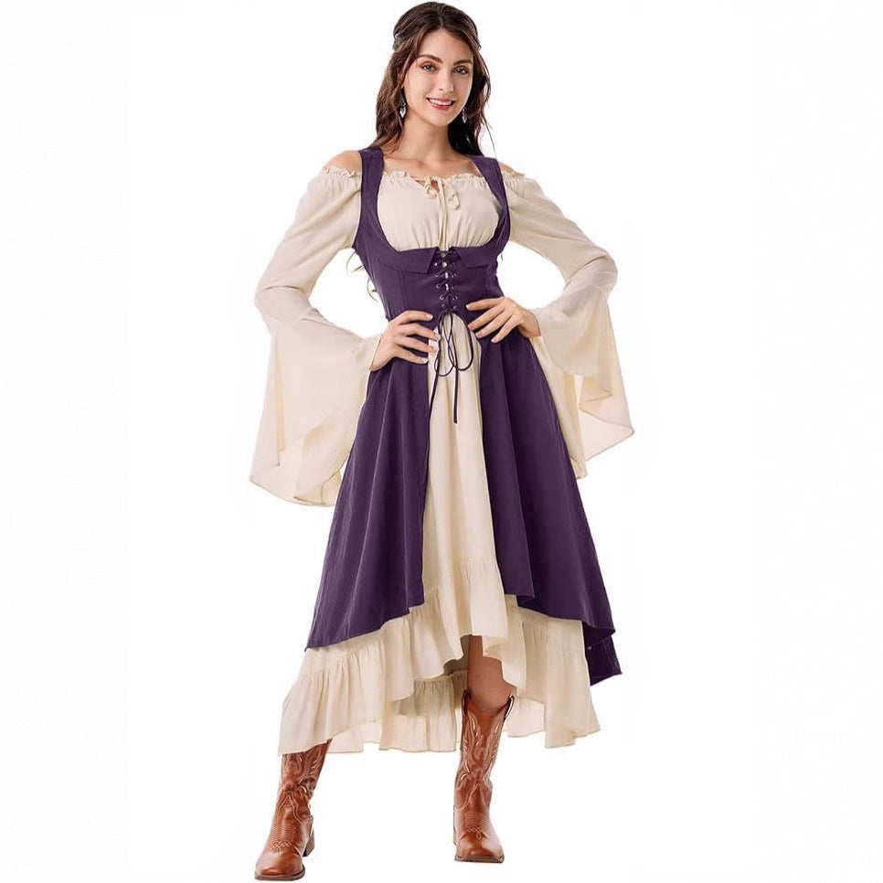 Women's Under Bust Girth Pirate Farmer High Low Dress Clothing
