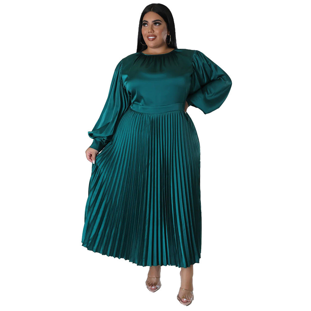 Women's Versatile Pleated Long Dress Sleeve Dresses