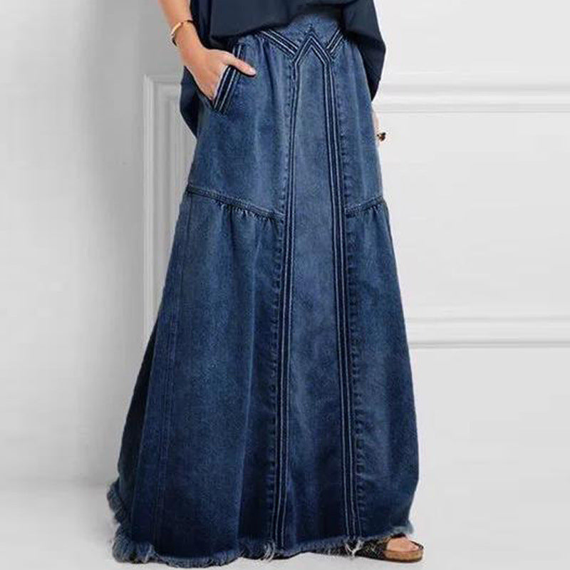Women's Denim A- Style Binding Tape Brushed Dresses