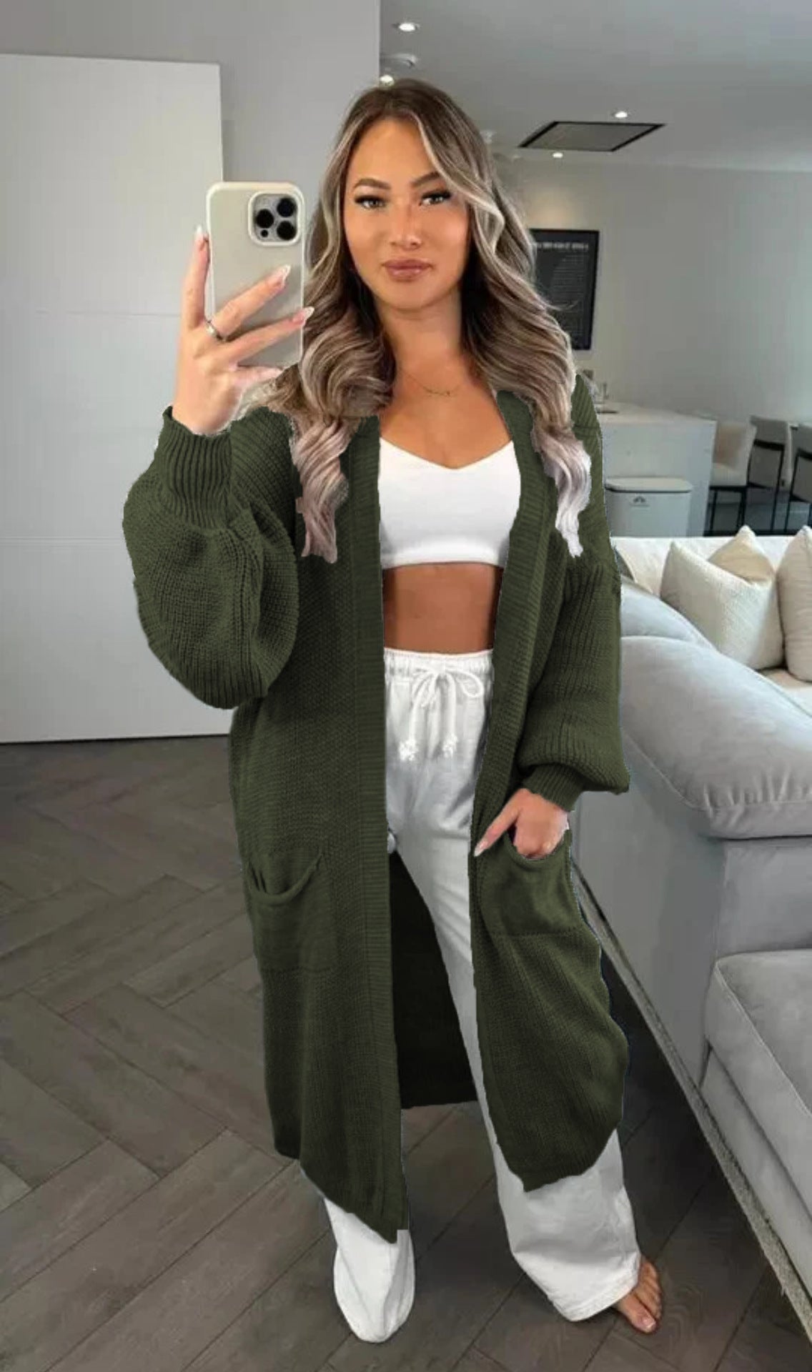 Women's Knitted Solid Color Loose Long Pocket Knitwear