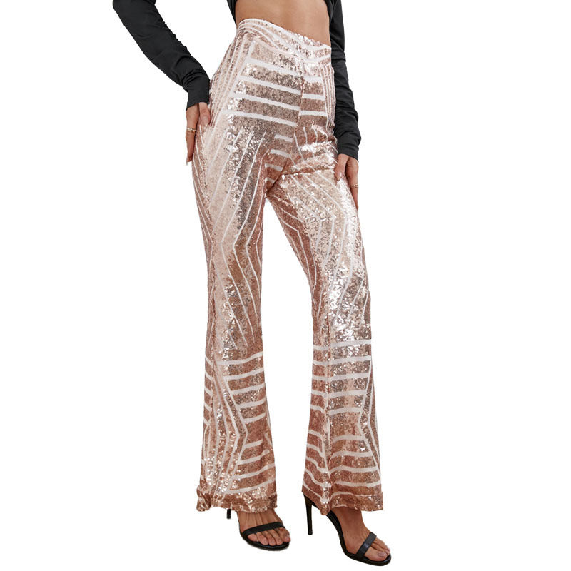 Women's Bell-bottom Sequin Casual Sequins Wide Leg High Pants