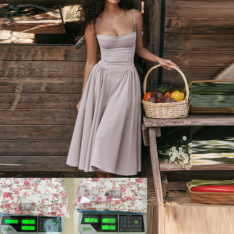 Women's Fashion Summer Sling Cinched Swing Dress Dresses