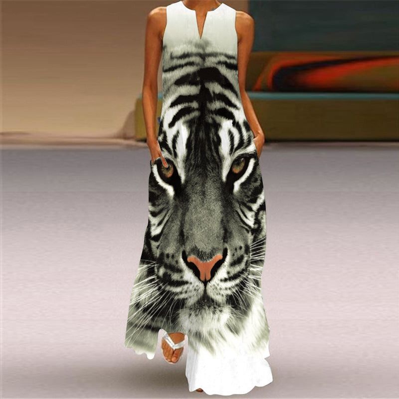 Vintage Printed Long Dress Collar Sexy Dresses