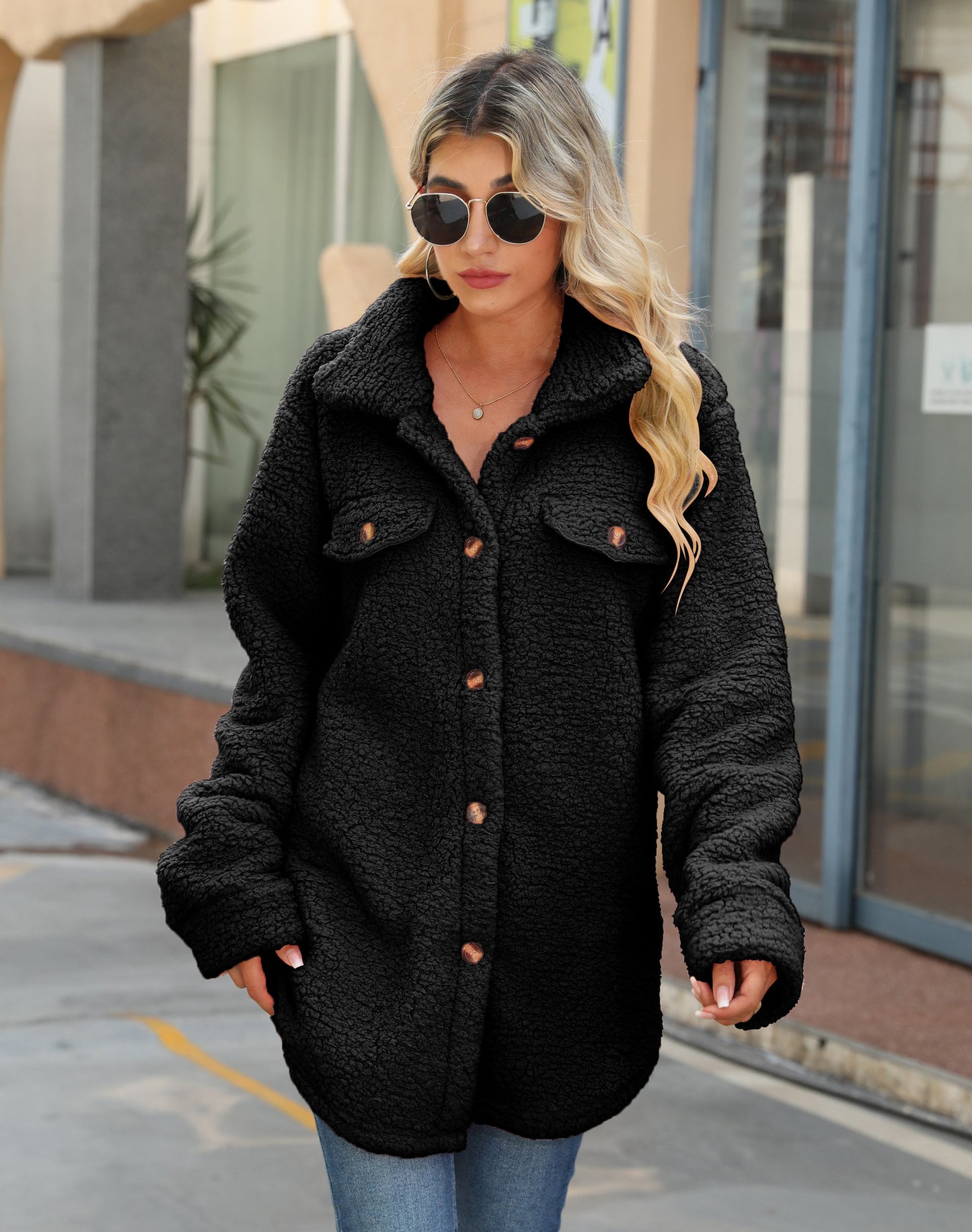 Women's Lapel Long Sleeve Loose Breasted Faux Coats