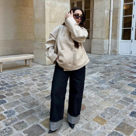 Women's Graceful Stand Collar Double Breasted Long Sleeve Solid Coats