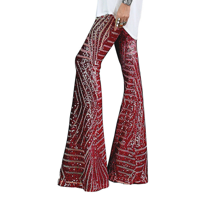 Women's Bell-bottom Sequin Casual Sequins Wide Leg High Pants