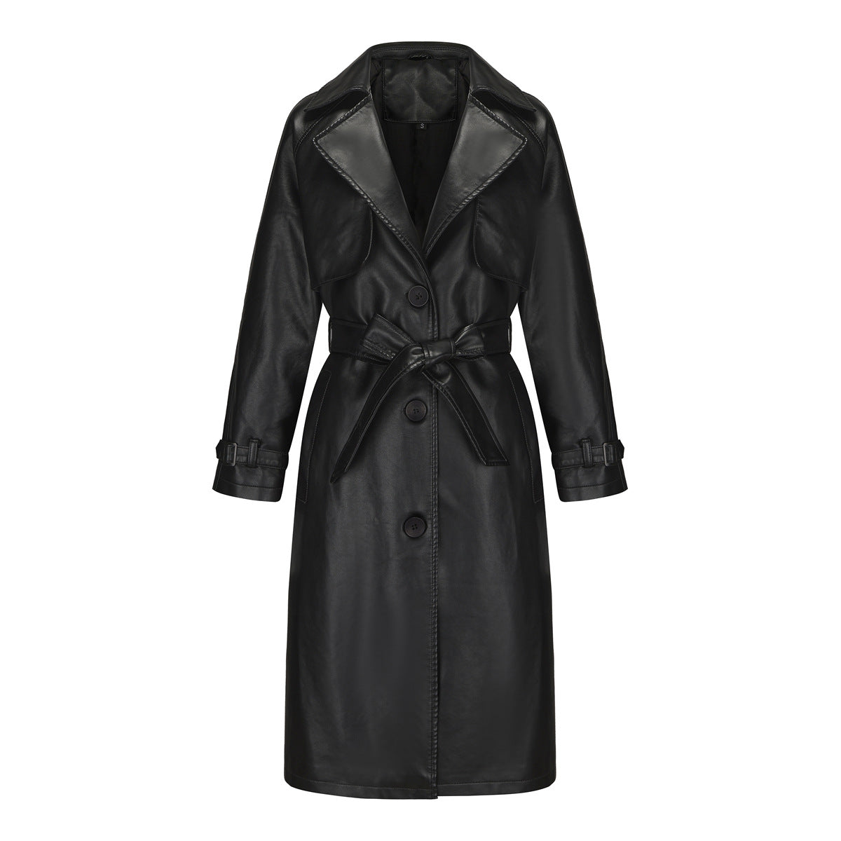 Women's Trench Long Loose Leather Classic Turn-down Collar Jackets