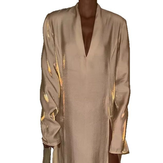 Women's Gold Glitter Split Casual Fashion Dress Dresses