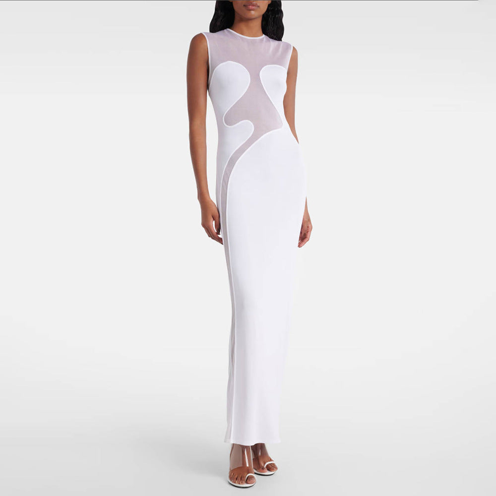 Color Sexy Cutout Mesh Tight Round Dresses