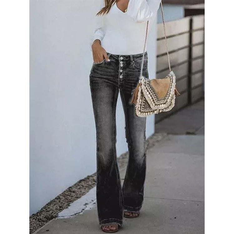 Women's Fashion Retro High Waist Washed Jeans